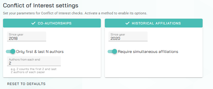 COI settings