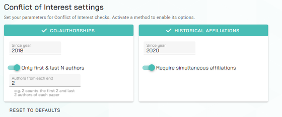 COI settings